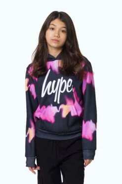 HYPE GIRLS BLACK PURPLE STRIPE TIE-DYE HOODIE