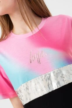 HYPE GIRLS BLACK PASTEL WAVE PANEL SCRIPT T-SHIRT 9 HYPE GIRLS BLACK PASTEL WAVE PANEL SCRIPT T-SHIRT -Hype YVLR 501DETAIL