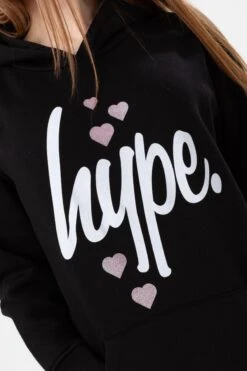 HYPE GIRLS BLACK HEARTS HYPE SCRIPT HOODIE -Hype YVLR 553DETAIL