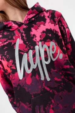 HYPE GIRLS PINK FADE TIE DYE SILVER GLITTER SCRIPT HOODIE -Hype YVLR 568DETAIL