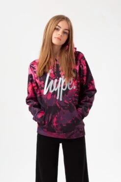 HYPE GIRLS PINK FADE TIE DYE SILVER GLITTER SCRIPT HOODIE
