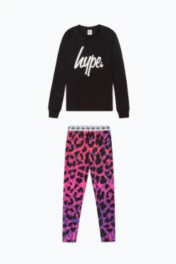 HYPE GIRLS BLACK LOVE LEOPARD L/S T-SHIRT AND LEGGINGS SET -Hype YVLR 605 1