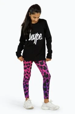 HYPE GIRLS BLACK LOVE LEOPARD L/S T-SHIRT AND LEGGINGS SET