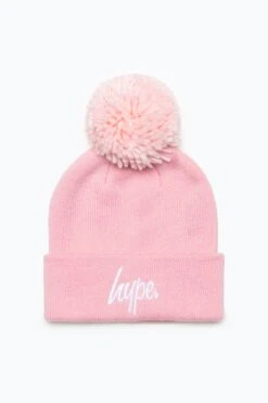 HYPE KIDS PINK BOBBLE SCRIPT BEANIE