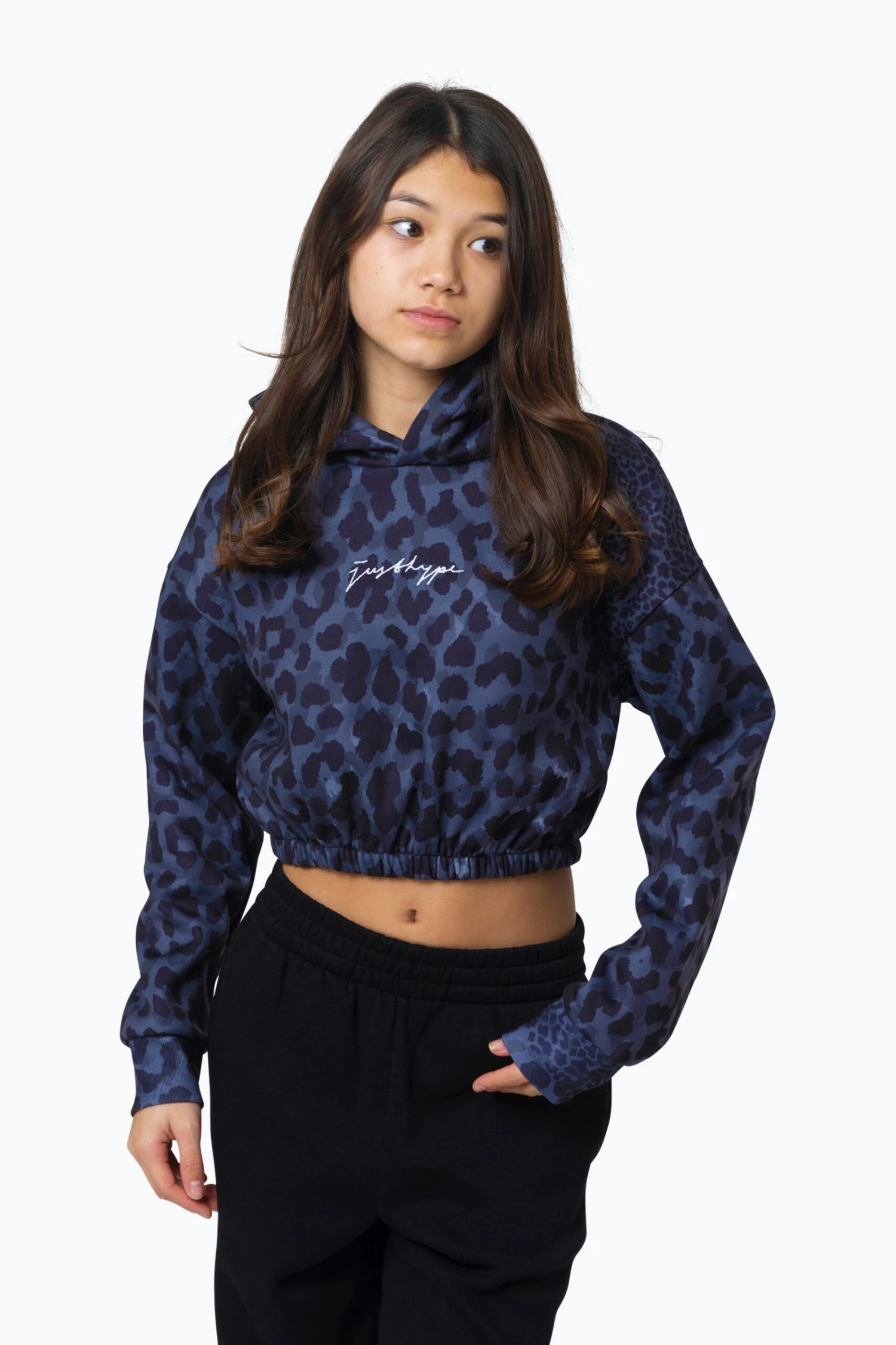 HYPE KIDS BLACK MONO LEOPARD CROP HOODIE 3 HYPE KIDS BLACK MONO LEOPARD CROP HOODIE
