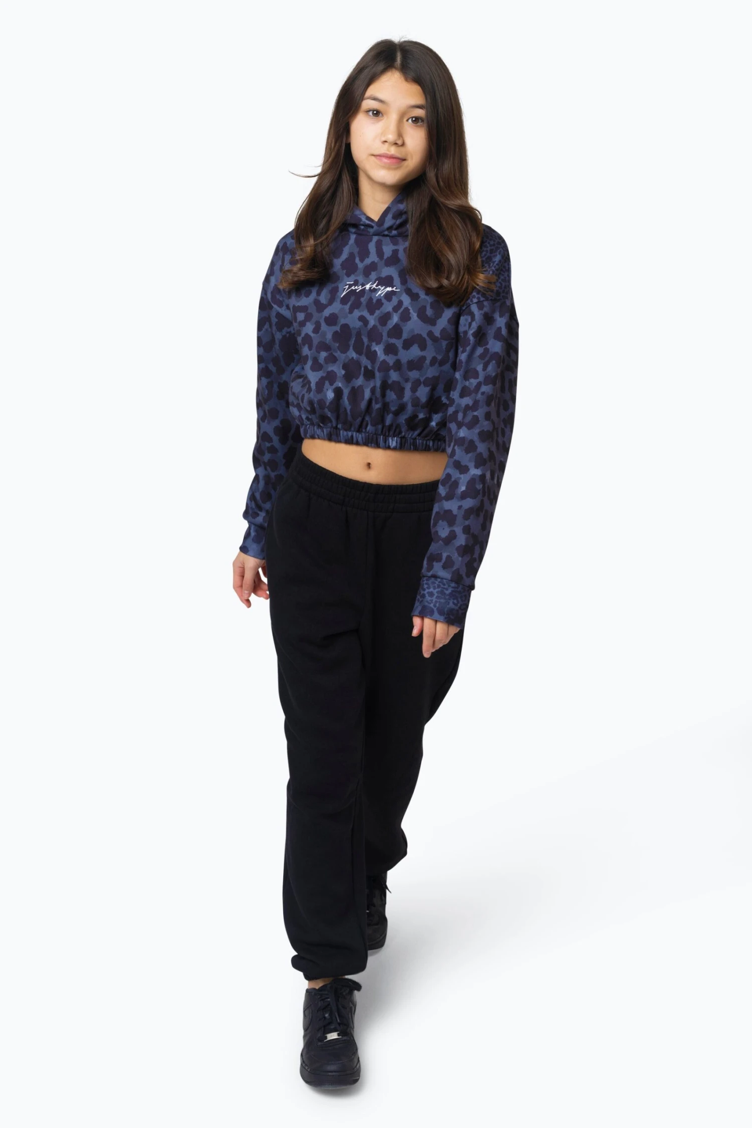 HYPE KIDS BLACK MONO LEOPARD CROP HOODIE 4 HYPE KIDS BLACK MONO LEOPARD CROP HOODIE - Image 2