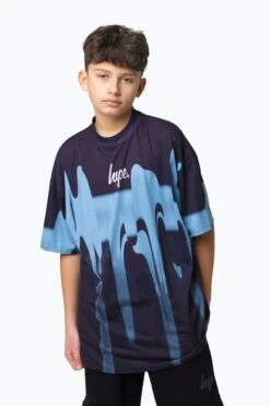 HYPE BOYS MULTI BLUE BLUR PAINT SMALL SCRIPT T-SHIRT -Hype ZTBS 001