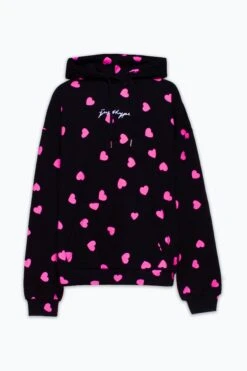 HYPE WOMENS BLACK SCATTER HEART SCRIBBLE PULLOVER HOODIE -Hype ZUBS 006