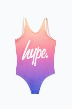 HYPE GIRLS PURPLE YELLOW FADE SCRIPT SWIMSUIT