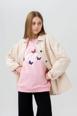 HYPE GIRLS PINK BUTTERFLY SCRIPT CREW NECK -Hype ZVLR 233DETAIL 1
