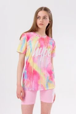HYPE GIRLS PINK SPRAY DRIPS SCRIPT TEE AND SHORTS SET -Hype ZVLR 319 MAIN