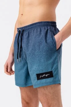 HYPE MENS BLUE SPECKLE FADE SCRIBBLE PATCH SWIM SHORTS