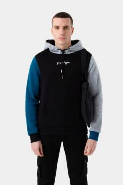 HYPE MENS BLACK THOMPSON SPLICE SCRIBBLE HOODIE