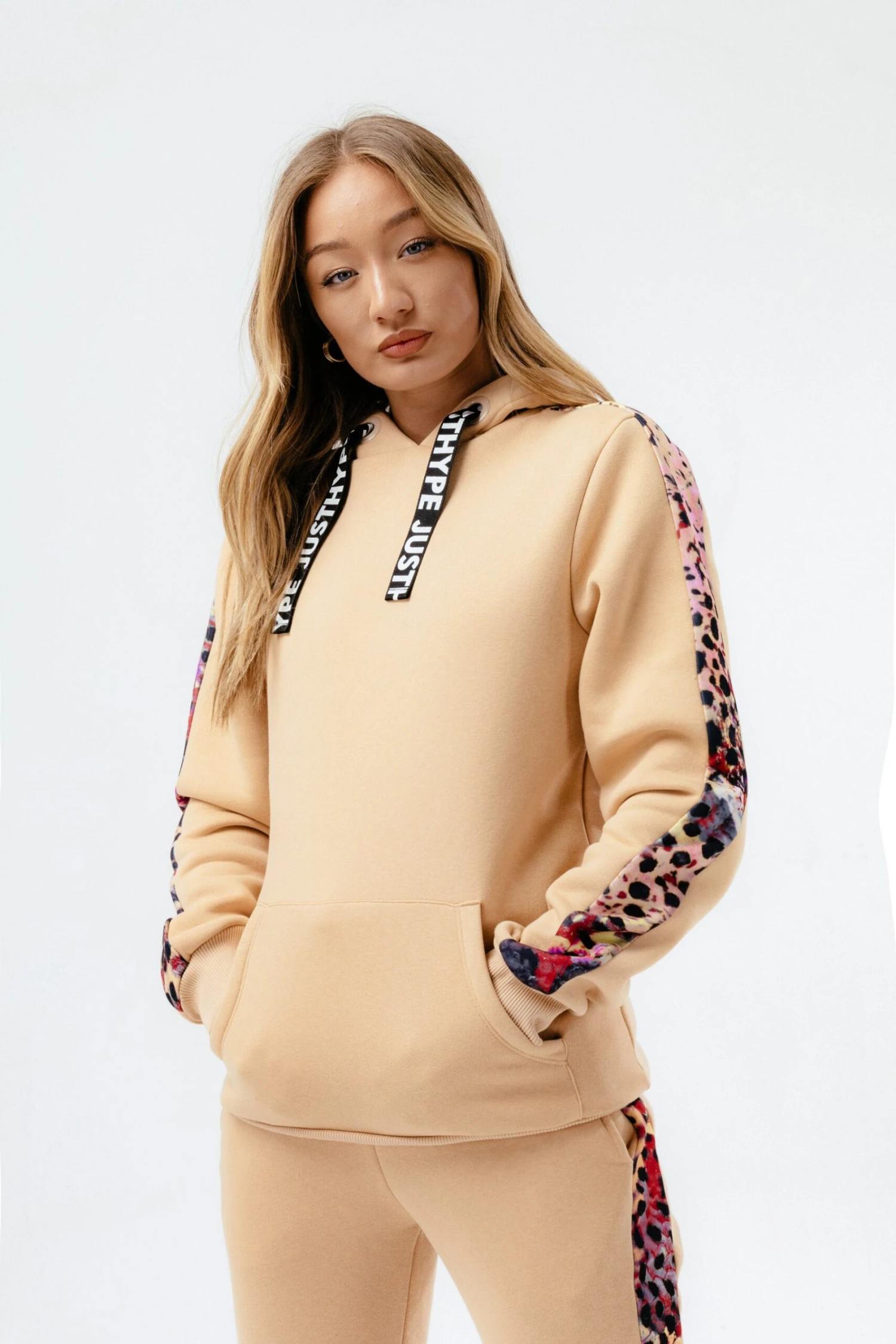 HYPE WOMENS HAZELNUT ANIMAL PRINT LABEL HOODIE 3 HYPE WOMENS HAZELNUT ANIMAL PRINT LABEL HOODIE