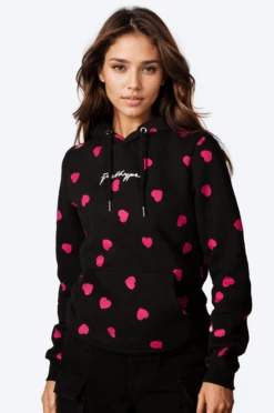 HYPE WOMENS BLACK SCATTER HEART SCRIBBLE PULLOVER HOODIE