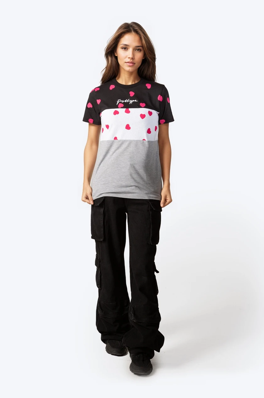 HYPE WOMENS GREY TRI SCATTER HEART SCRIBBLE T-SHIRT 4 HYPE WOMENS GREY TRI SCATTER HEART SCRIBBLE T-SHIRT - Image 2